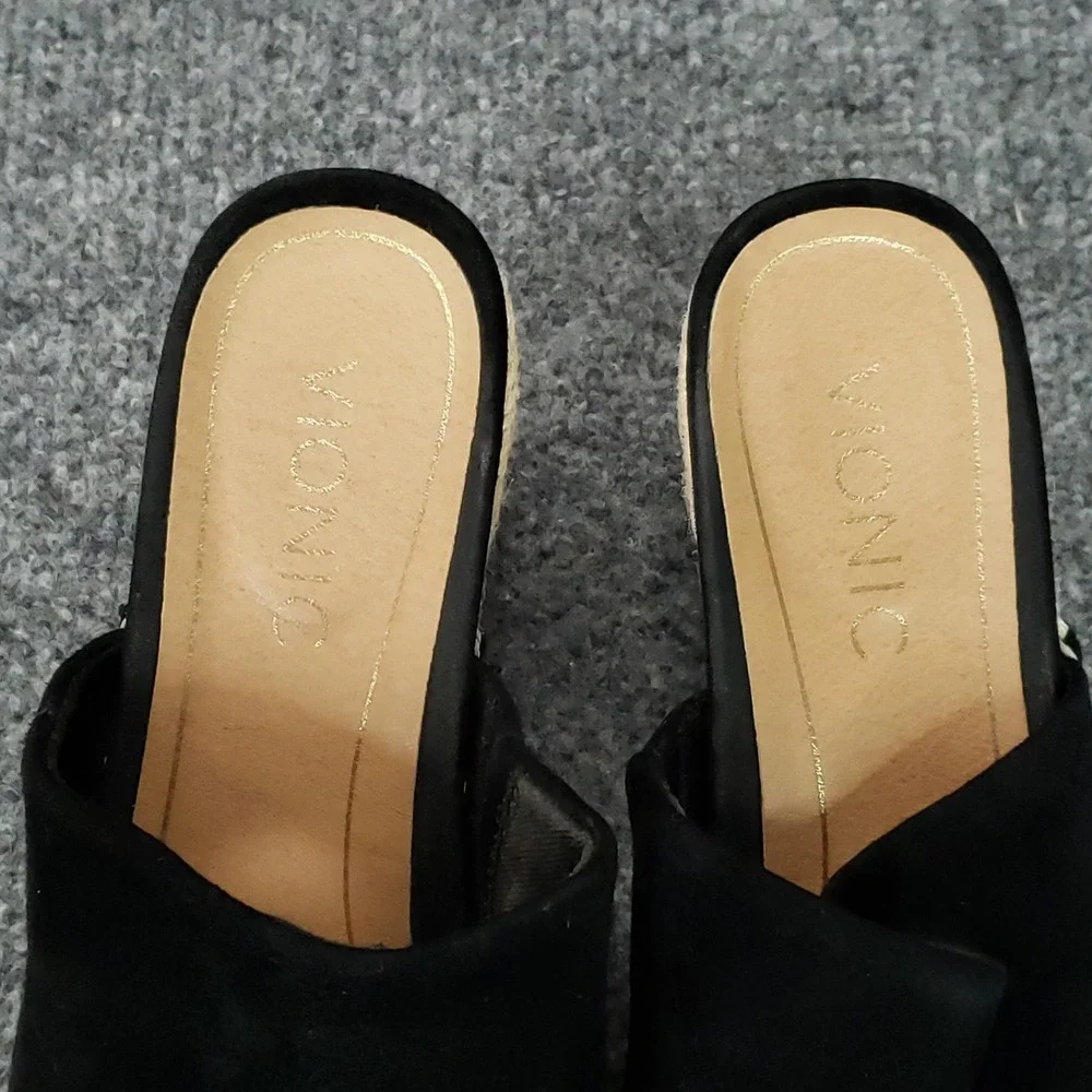 Vionic Kadyn Shoes Womens Size 6.5 Black Wedge Espadrille Slide Sandals Open Toe